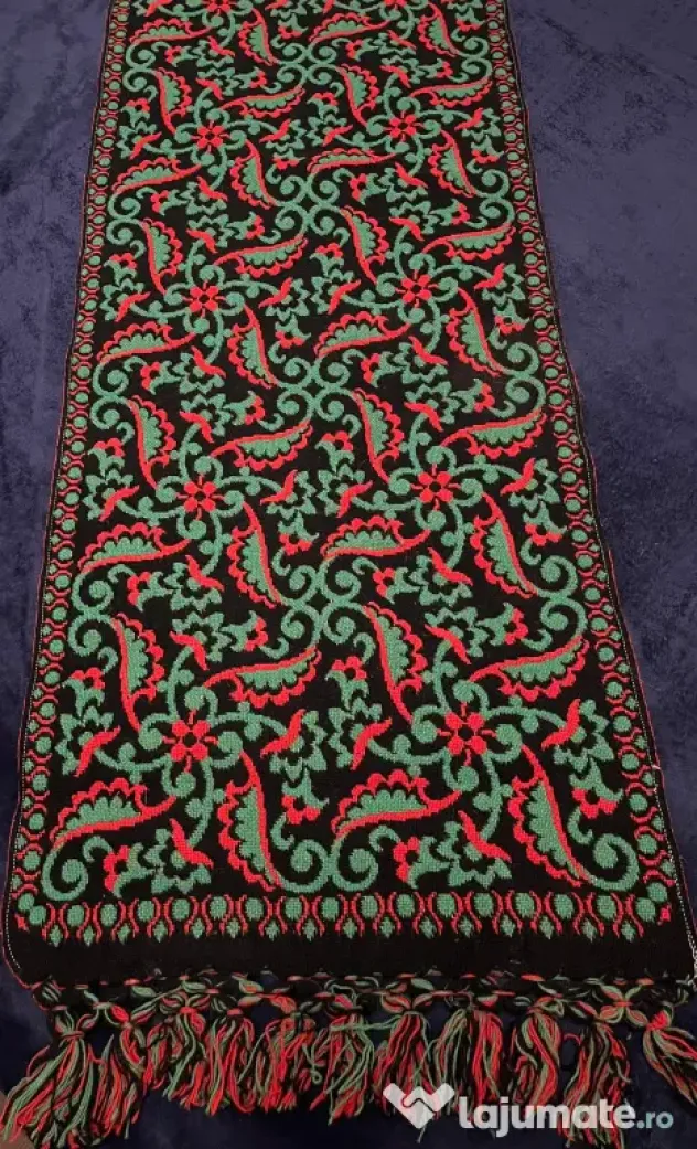 Eșarfă Jacquard reversibilă vintage 100% lână-roșu negru verde popular 56x190