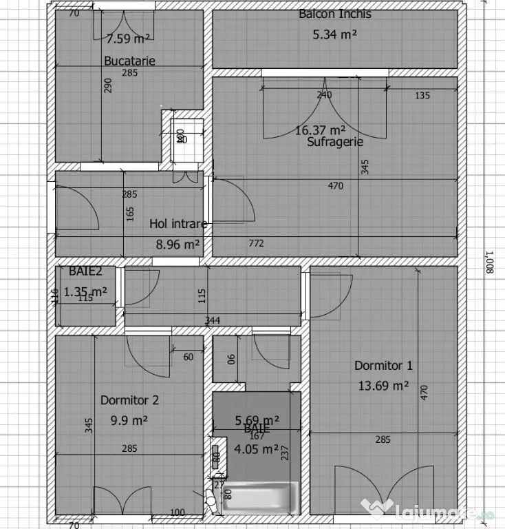 P.F apartament 3 camere,2 bai decomandat,65m 0% comision,Manastur