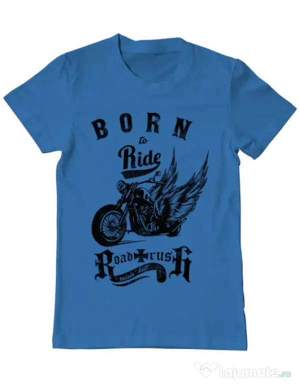 Tricou ADLER barbat Born to ride Albastru azuriu
