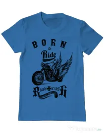 Tricou ADLER barbat Born to ride Albastru azuriu