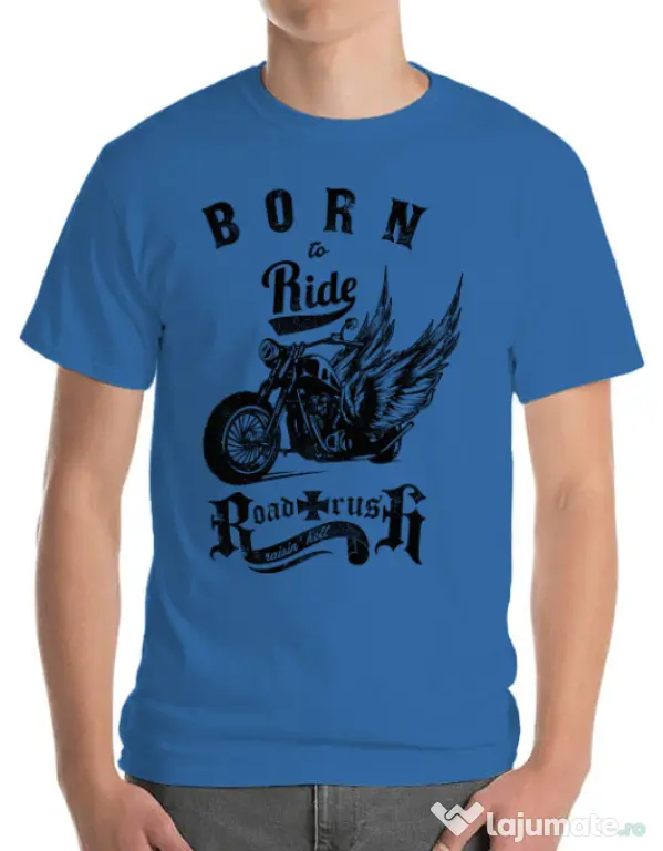 Tricou ADLER barbat Born to ride Albastru azuriu