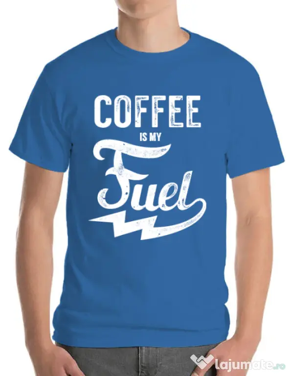 Tricou ADLER barbat Coffee is my fuel Albastru azuriu