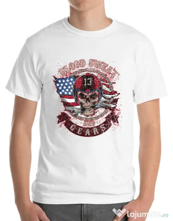 Tricou ADLER barbat Blood sweat and gears Alb