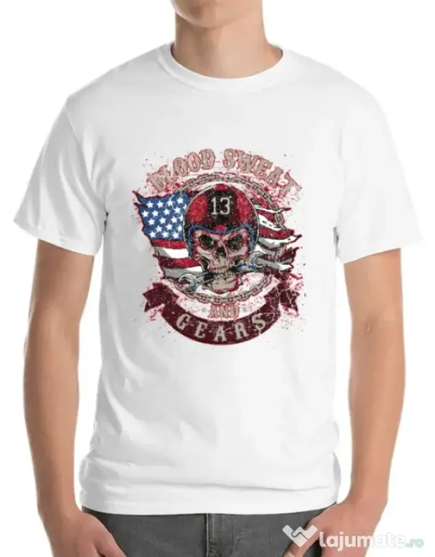 Tricou ADLER barbat Blood sweat and gears Alb