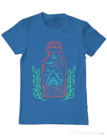 Tricou ADLER barbat Shark in a bottle Albastru azuriu