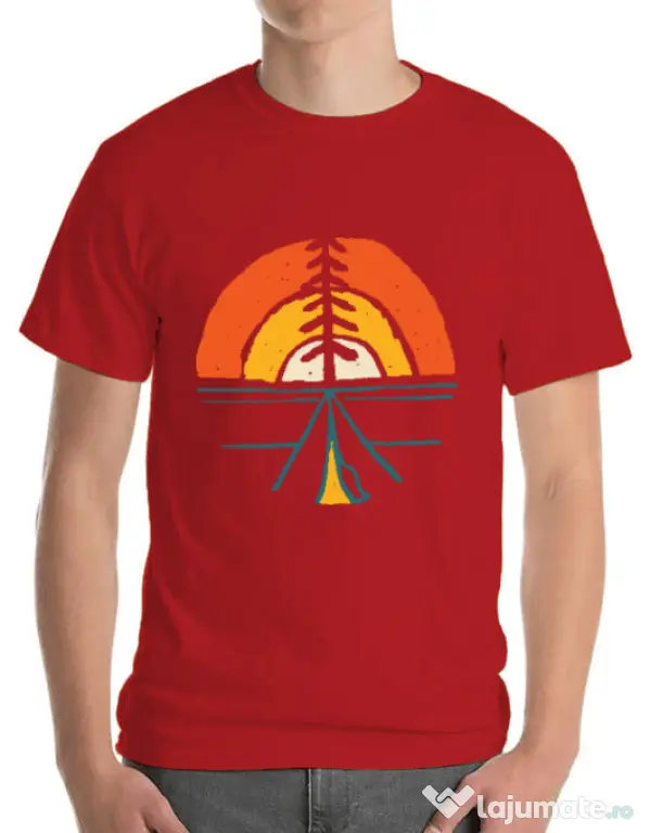 Tricou ADLER barbat Camp and sunset Rosu