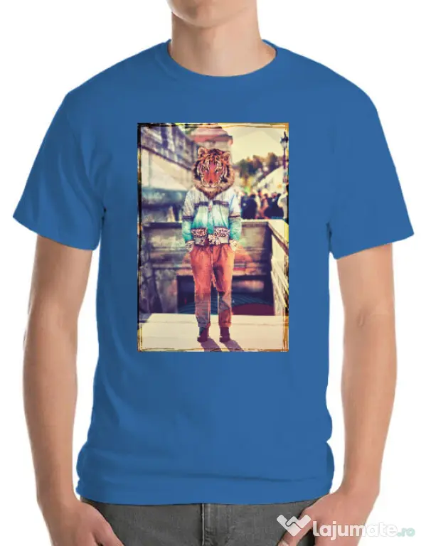 Tricou ADLER barbat Tiger head Albastru azuriu