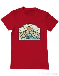 Tricou ADLER barbat Mountain and wave Rosu