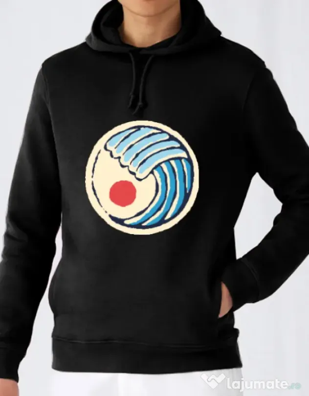 Hoodie barbat cu gluga Great wave Negru