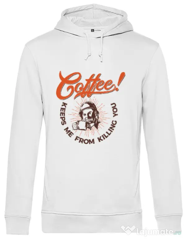 Hoodie barbat cu gluga Coffee keeps me from killing you Alb