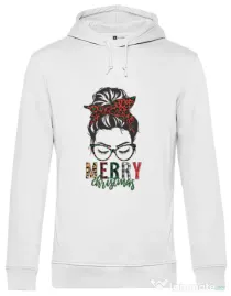 Hanorac barbat cu gluga Pin Up Christmas Alb