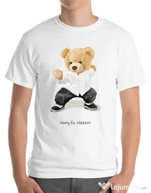 Tricou personalizat barbat Bear kung fu Alb