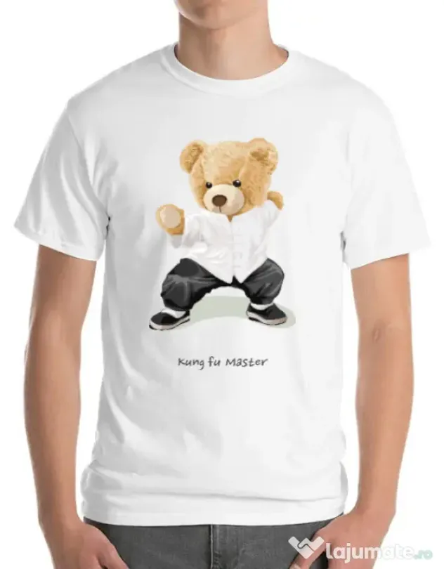 Tricou personalizat barbat Bear kung fu Alb