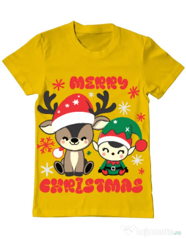 Tricou personalizat barbat oversize Prietenii lui Mos Craciun Galben