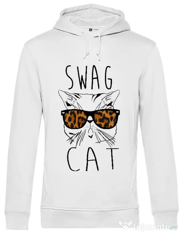 Hoodie barbat cu gluga Swag cat Alb