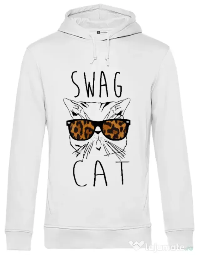 Hoodie barbat cu gluga Swag cat Alb