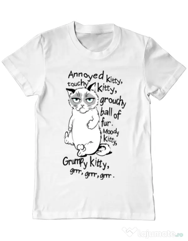 Tricou ADLER barbat Grumpy kitty Alb