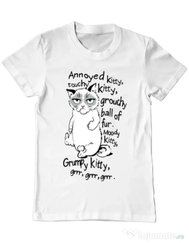 Tricou ADLER barbat Grumpy kitty Alb