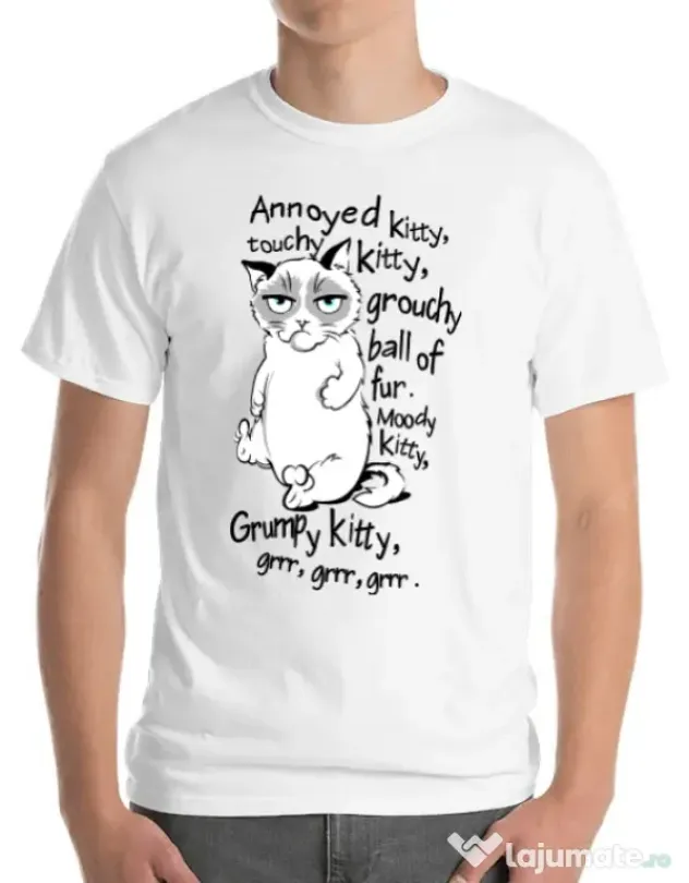 Tricou ADLER barbat Grumpy kitty Alb