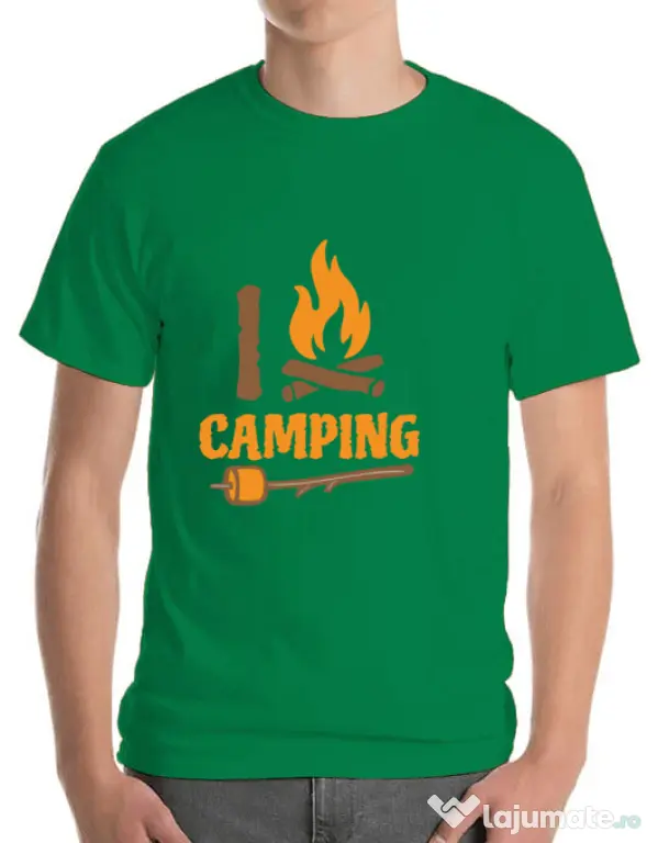 Tricou ADLER barbat I love Camping Verde mediu