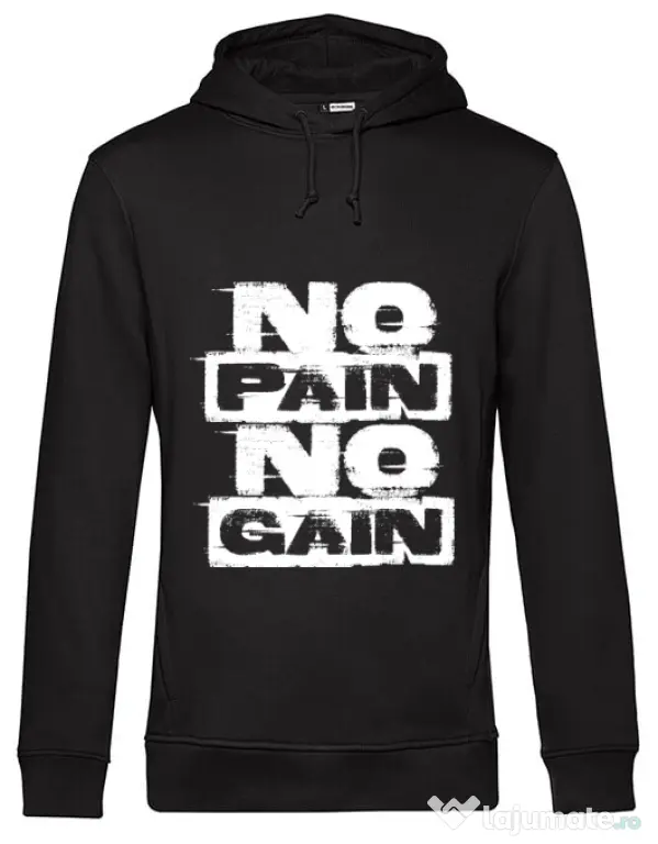 Hoodie barbat cu gluga No pain, no gain Negru