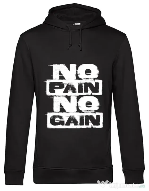 Hoodie barbat cu gluga No pain, no gain Negru