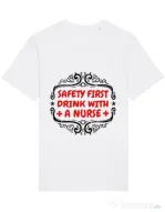 Tricou STANLEY STELLA barbat Safety first drink with a nurse Alb