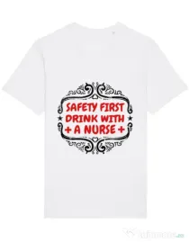 Tricou STANLEY STELLA barbat Safety first drink with a nurse Alb