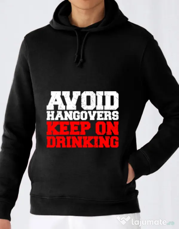 Hoodie barbat cu gluga Avoid hangovers Negru