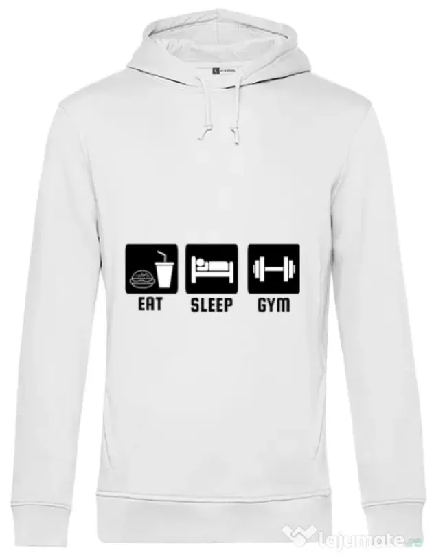 Hoodie barbat cu gluga Eat sleep gym Alb