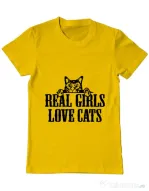 Tricou ADLER barbat Real girls love cats Galben