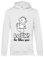 Hoodie barbat cu gluga He likes you Alb