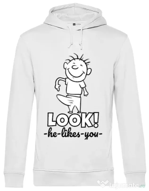 Hoodie barbat cu gluga He likes you Alb