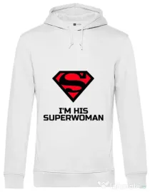 Hoodie barbat cu gluga I'm his superwoman Alb
