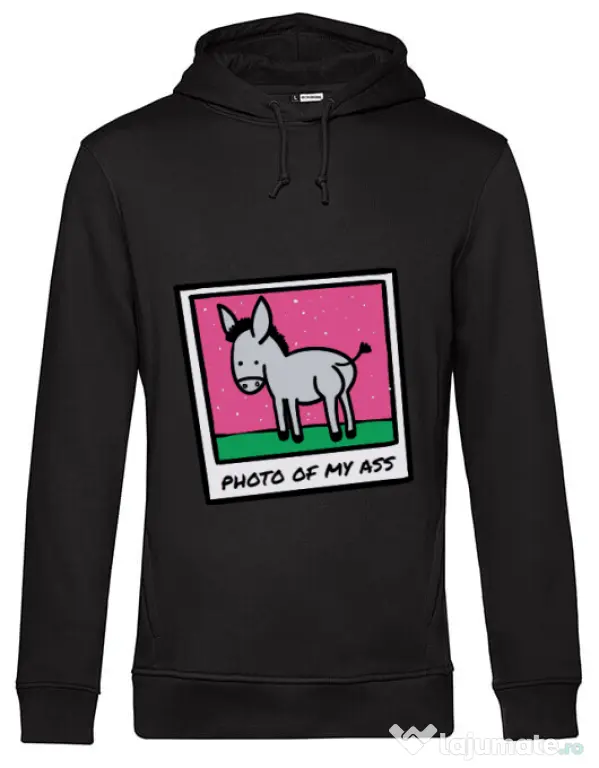 Hoodie barbat cu gluga Photo of my ass Negru