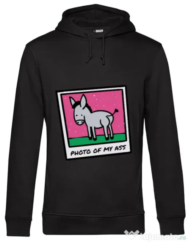 Hoodie barbat cu gluga Photo of my ass Negru