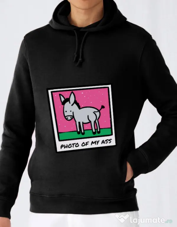 Hoodie barbat cu gluga Photo of my ass Negru