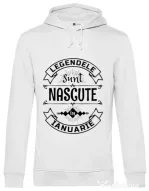 Hoodie barbat cu gluga Legendele sunt nascute in Ianuarie Alb
