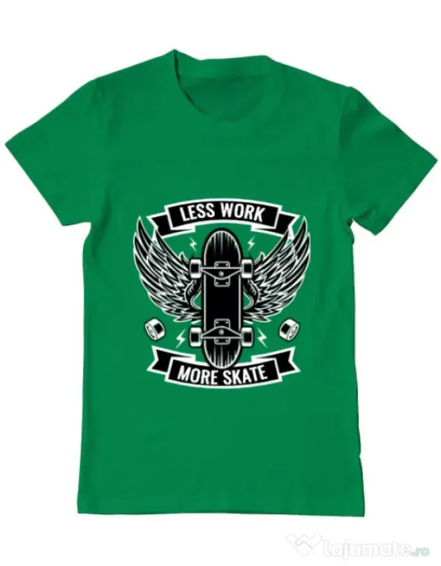 Tricou ADLER barbat Less work more skate Verde mediu