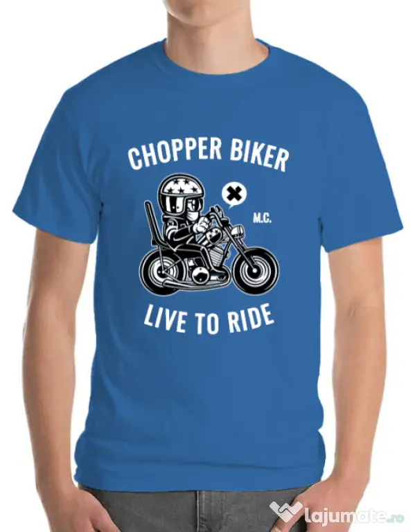 Tricou ADLER barbat Chopper biker Albastru azuriu