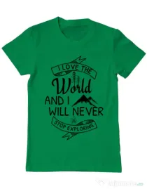 Tricou ADLER barbat I love the world Verde mediu