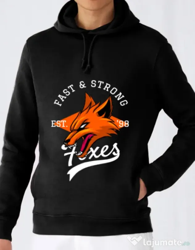 Hoodie barbat cu gluga Fast and strong Negru