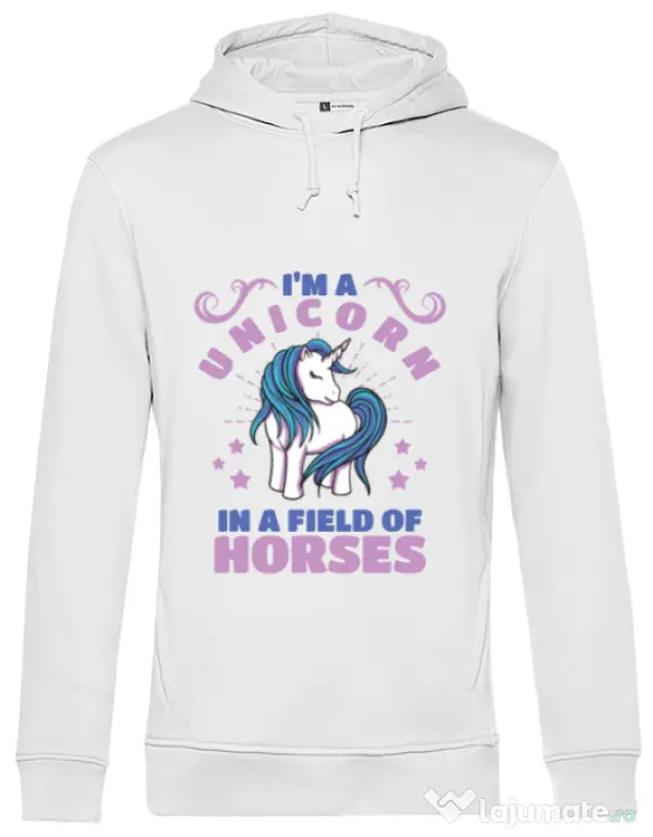 Hoodie barbat cu gluga Just a unicorn Alb