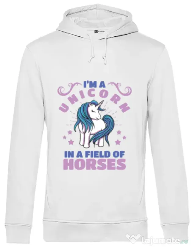 Hoodie barbat cu gluga Just a unicorn Alb