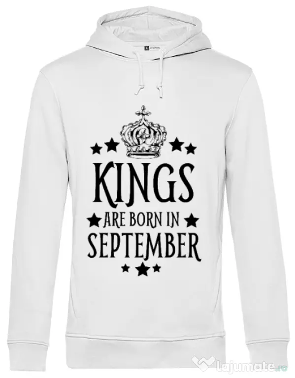 Hoodie barbat cu gluga Kings are born in september Alb
