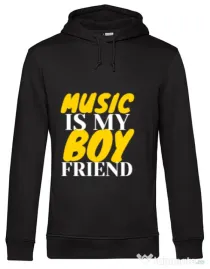 Hoodie barbat cu gluga Music is my boyfriend Negru