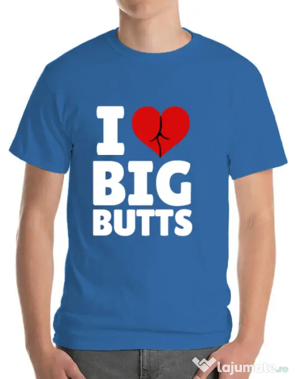 Tricou ADLER barbat I love big butts Albastru azuriu