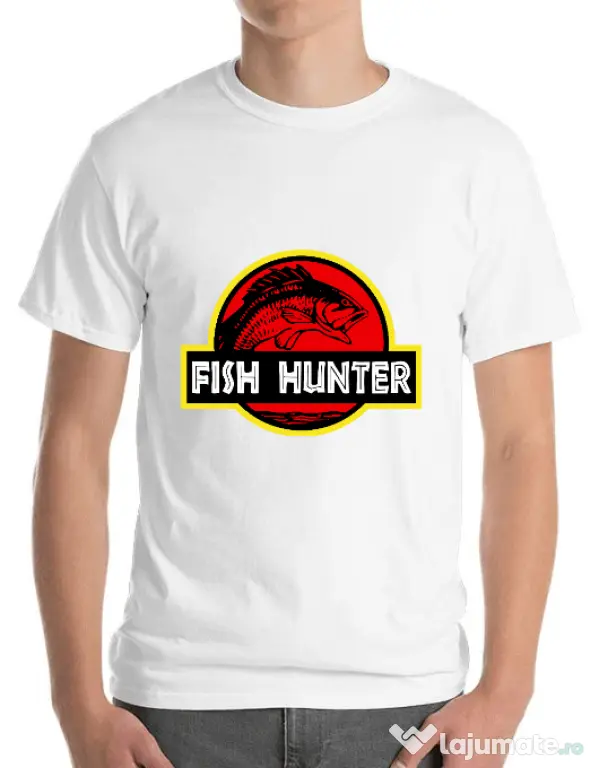 Tricou ADLER barbat Fish hunter Alb