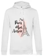 Hoodie barbat cu gluga Paris mon amour Alb