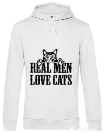 Hoodie barbat cu gluga Real men love cats Alb